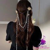 Pearl Studded Diamond Flower Long Tassel Hair Clip