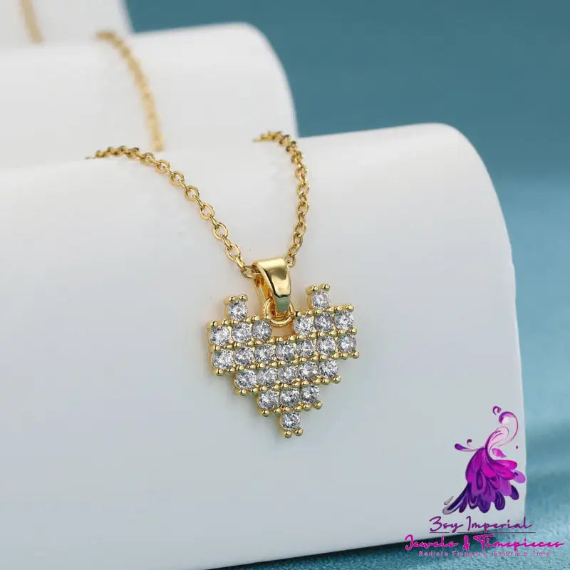 Stainless Steel Diamond Heart-shaped Necklace