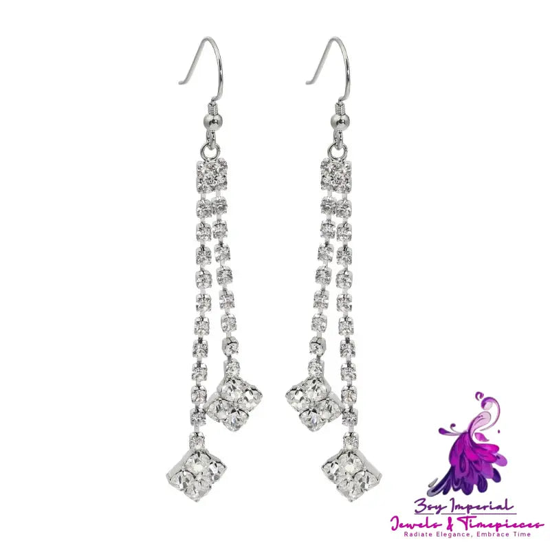 Diamond High-grade Earrings Niche Personality Long Fringe