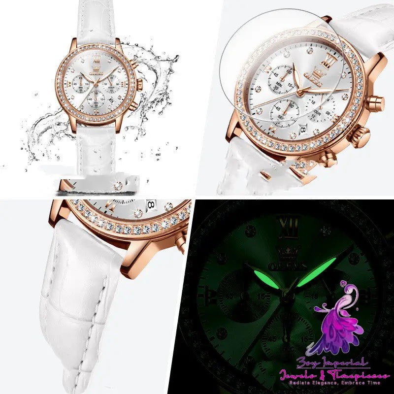 Diamond Inlaid Women’s Multi-function Watch