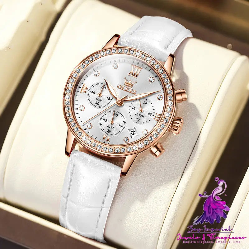 Diamond Inlaid Women’s Multi-function Watch