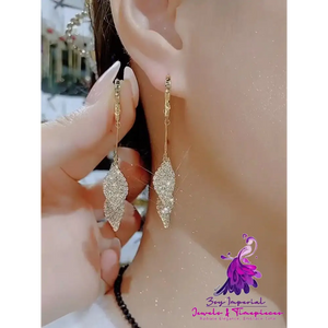 New Trendy Style Full Of Diamond Leaves Tassel Earrings