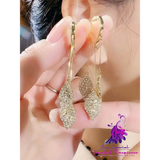 New Trendy Style Full Of Diamond Leaves Tassel Earrings