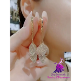 New Trendy Style Full Of Diamond Leaves Tassel Earrings