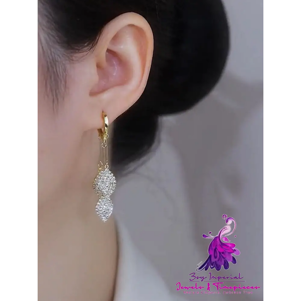 New Trendy Style Full Of Diamond Leaves Tassel Earrings