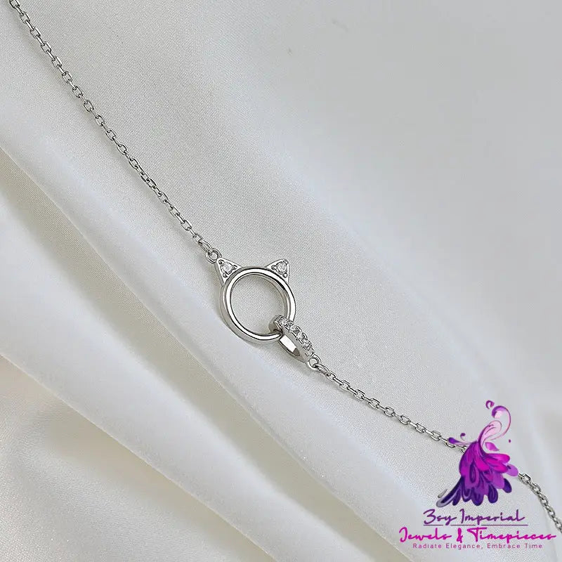 Cute Kitten Diamond Ring Necklace