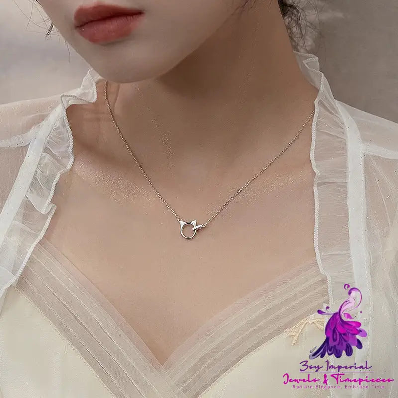 Cute Kitten Diamond Ring Necklace