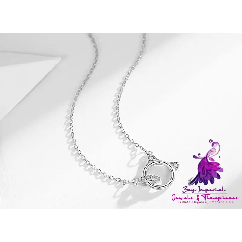 Cute Kitten Diamond Ring Necklace