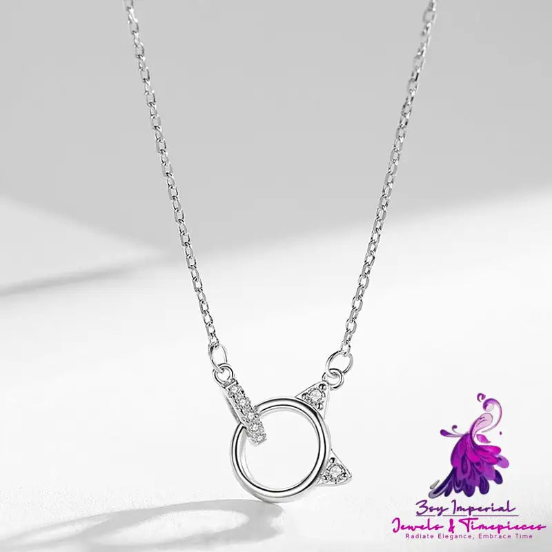 Cute Kitten Diamond Ring Necklace