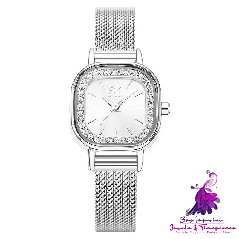 Women’s Square Mesh Belt Diamond Watch