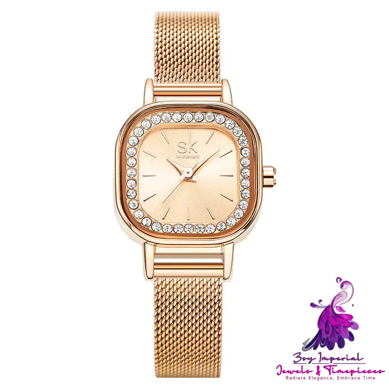 Women’s Square Mesh Belt Diamond Watch