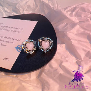 Sparkling Opal Heart Shape With Diamond Stud Earrings