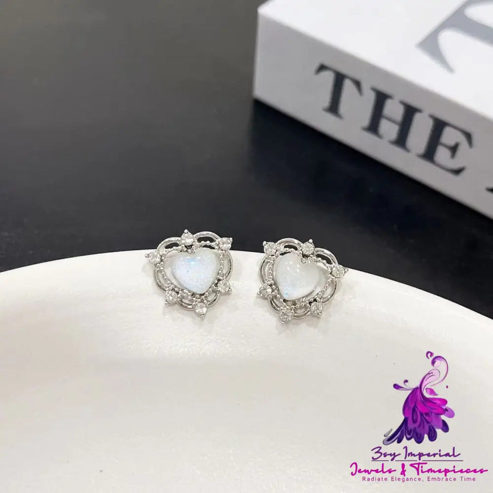 Sparkling Opal Heart Shape With Diamond Stud Earrings