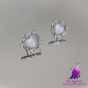 Sparkling Opal Heart Shape With Diamond Stud Earrings