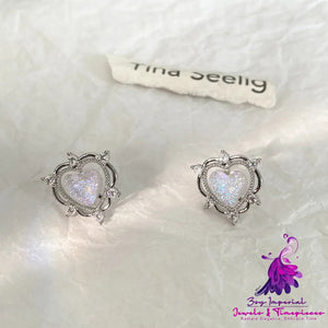 Sparkling Opal Heart Shape With Diamond Stud Earrings