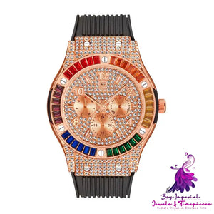 Rainbow Square Diamond Silicone Tape Men’s Watch