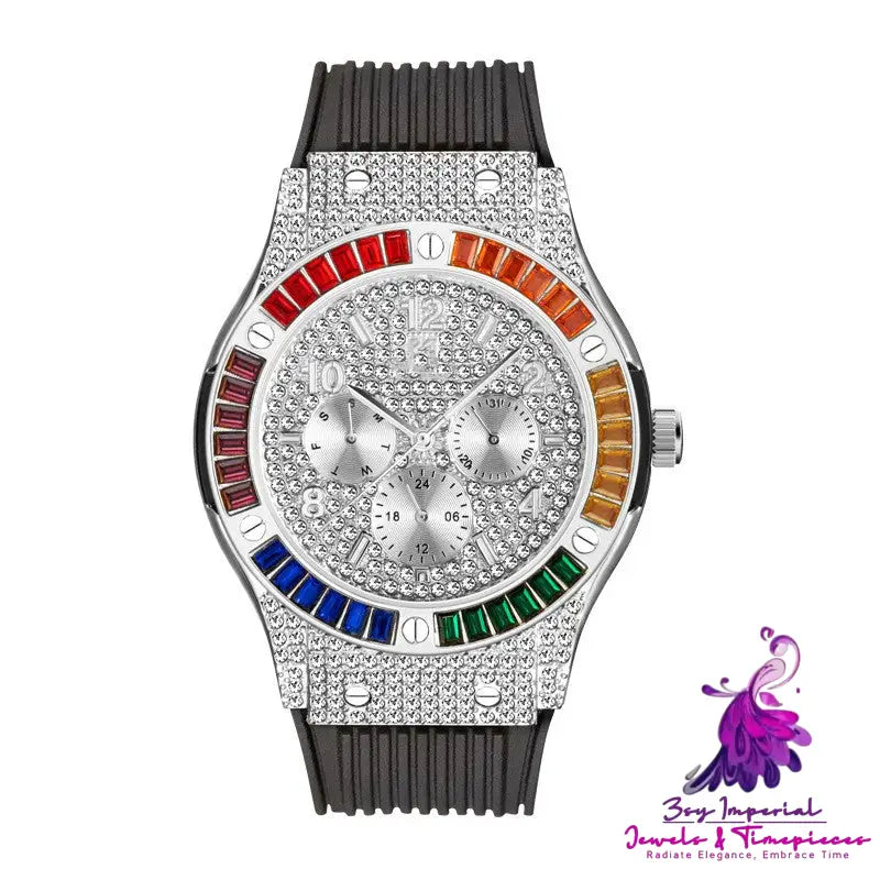 Rainbow Square Diamond Silicone Tape Men’s Watch