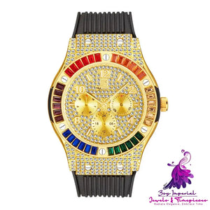 Rainbow Square Diamond Silicone Tape Men’s Watch