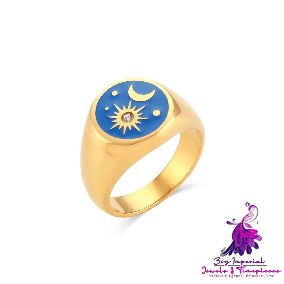 Retro Grace Diamond Star Moon Ring