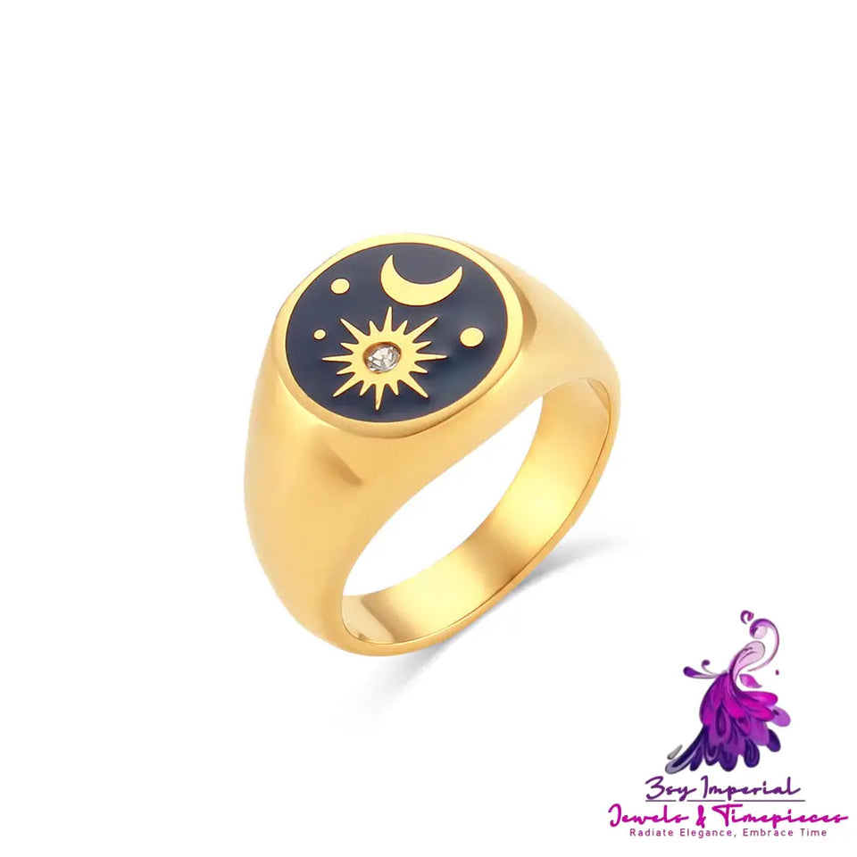 Retro Grace Diamond Star Moon Ring