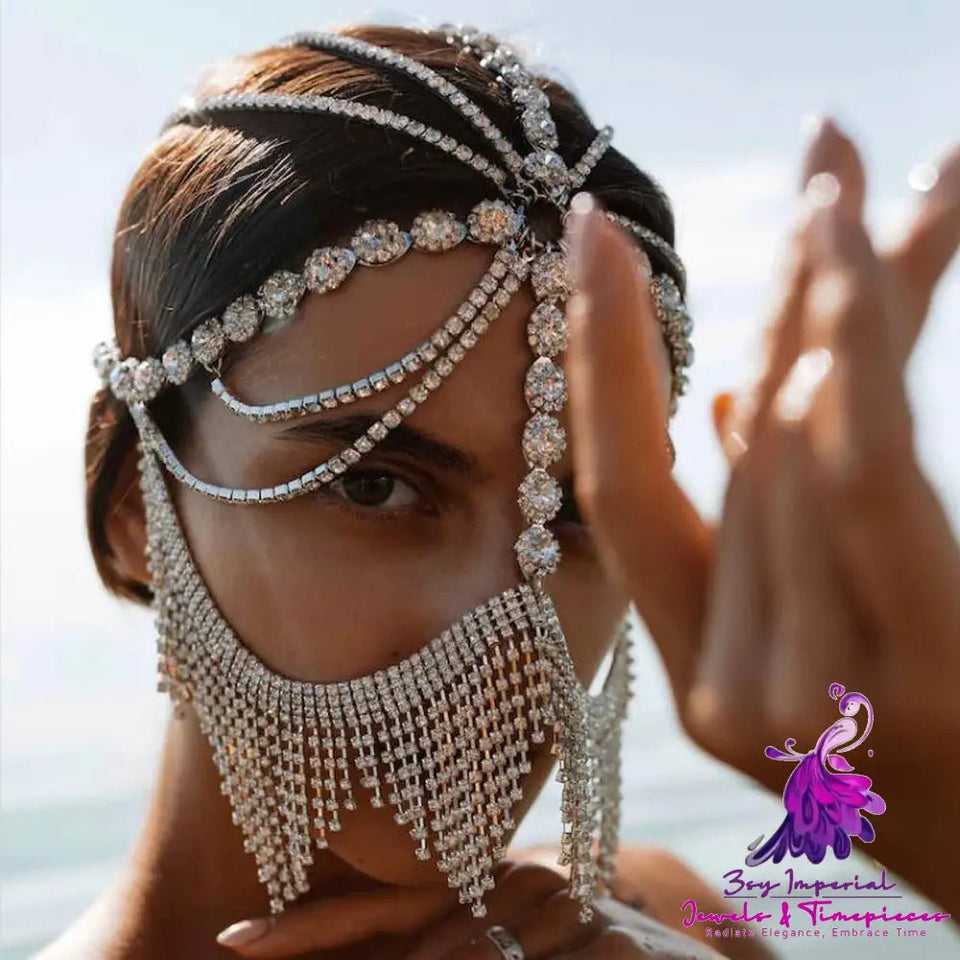 Women’s Ethnic Style Su Shui Diamonds Hair Chain Mask