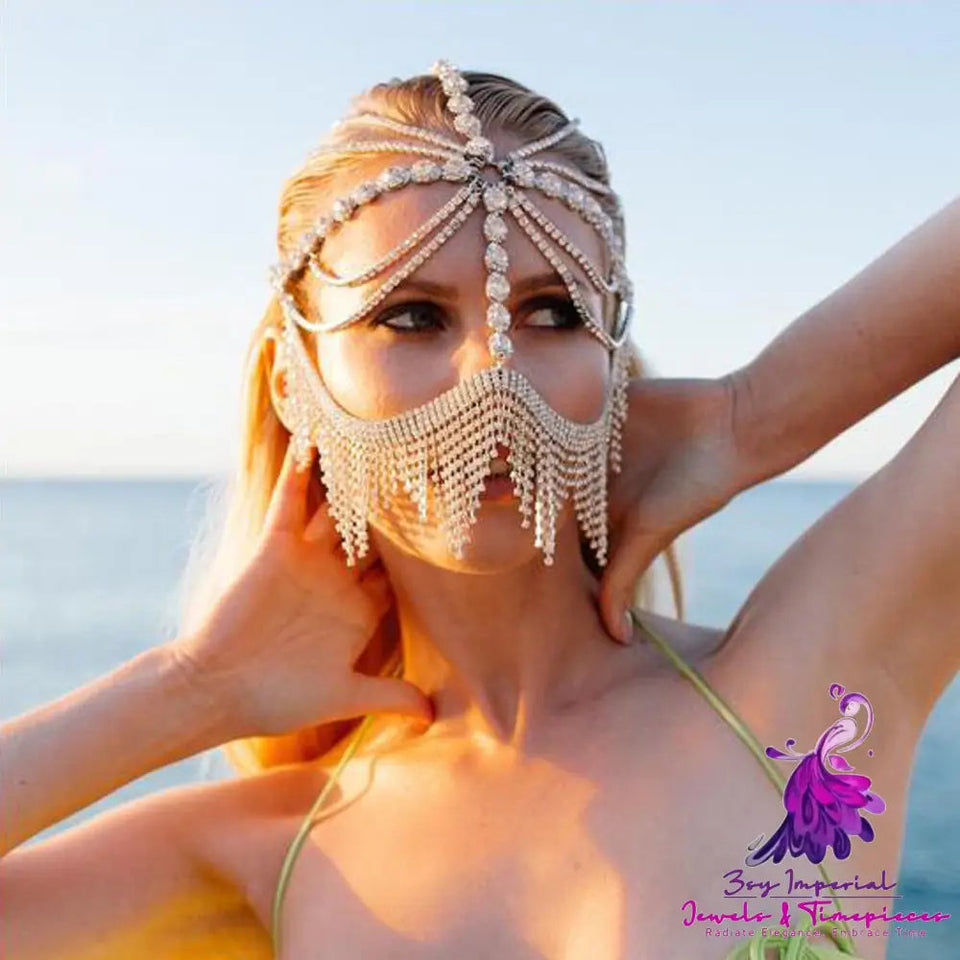 Women’s Ethnic Style Su Shui Diamonds Hair Chain Mask