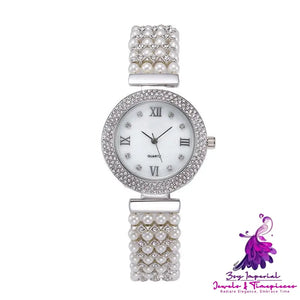 Fashion Pearl Quartz Women’s Watch with Diamonds