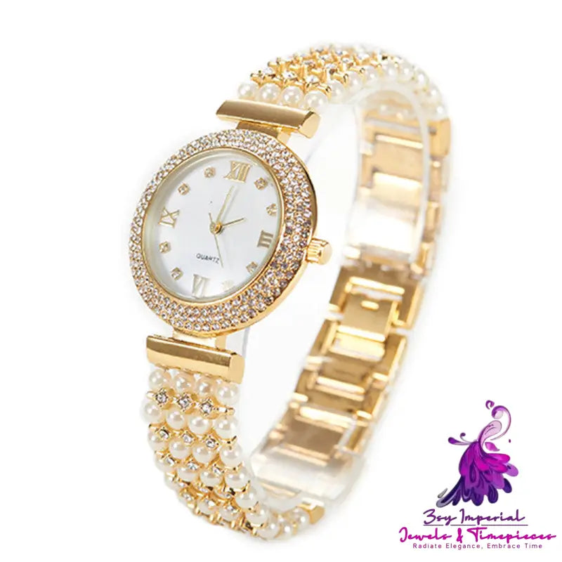 Fashion Pearl Quartz Women’s Watch with Diamonds