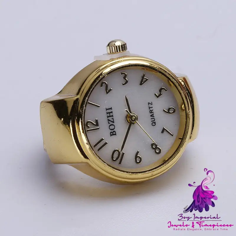 Gold White Digital Fashion Disc Ring Watch