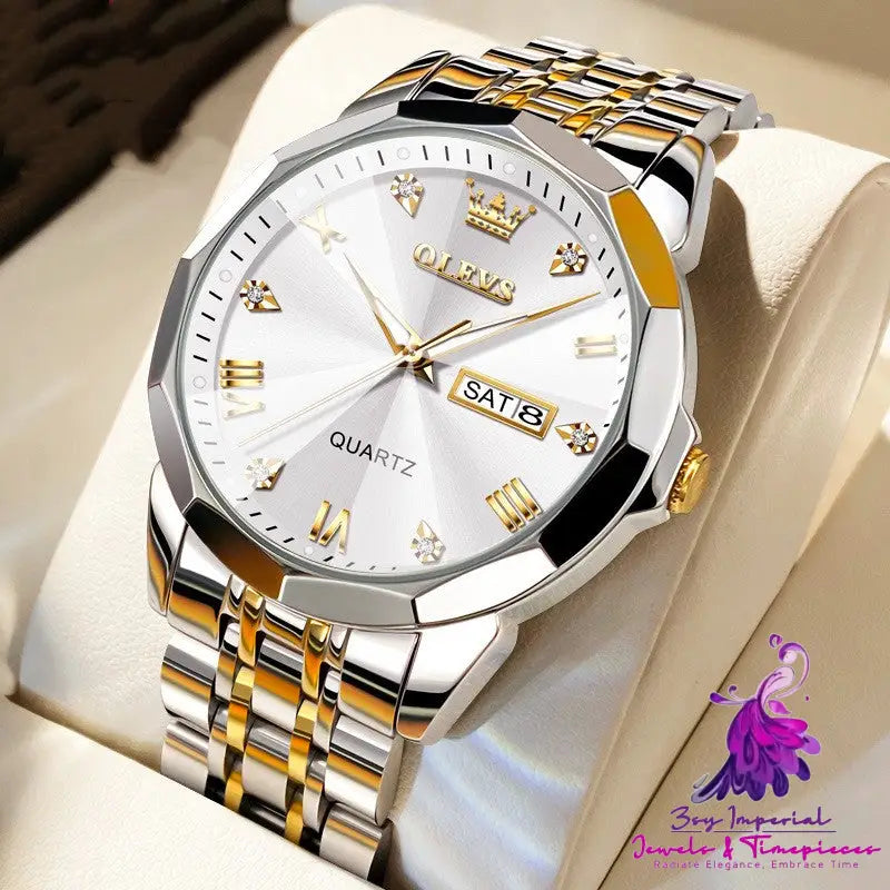 Roman Scale Double Calendar Waterproof Watch