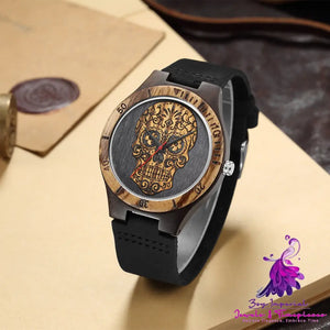 Skull Wooden Double Color Quartz Watch