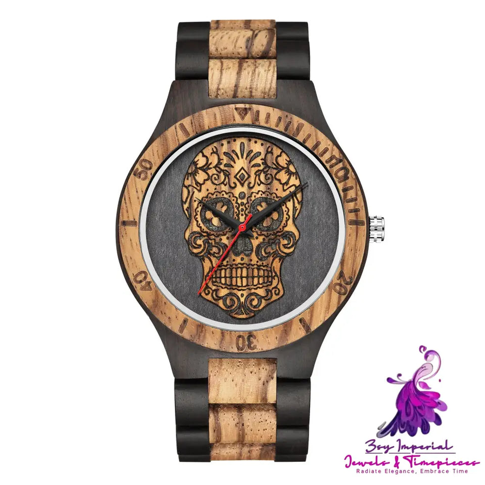 Skull Wooden Double Color Quartz Watch