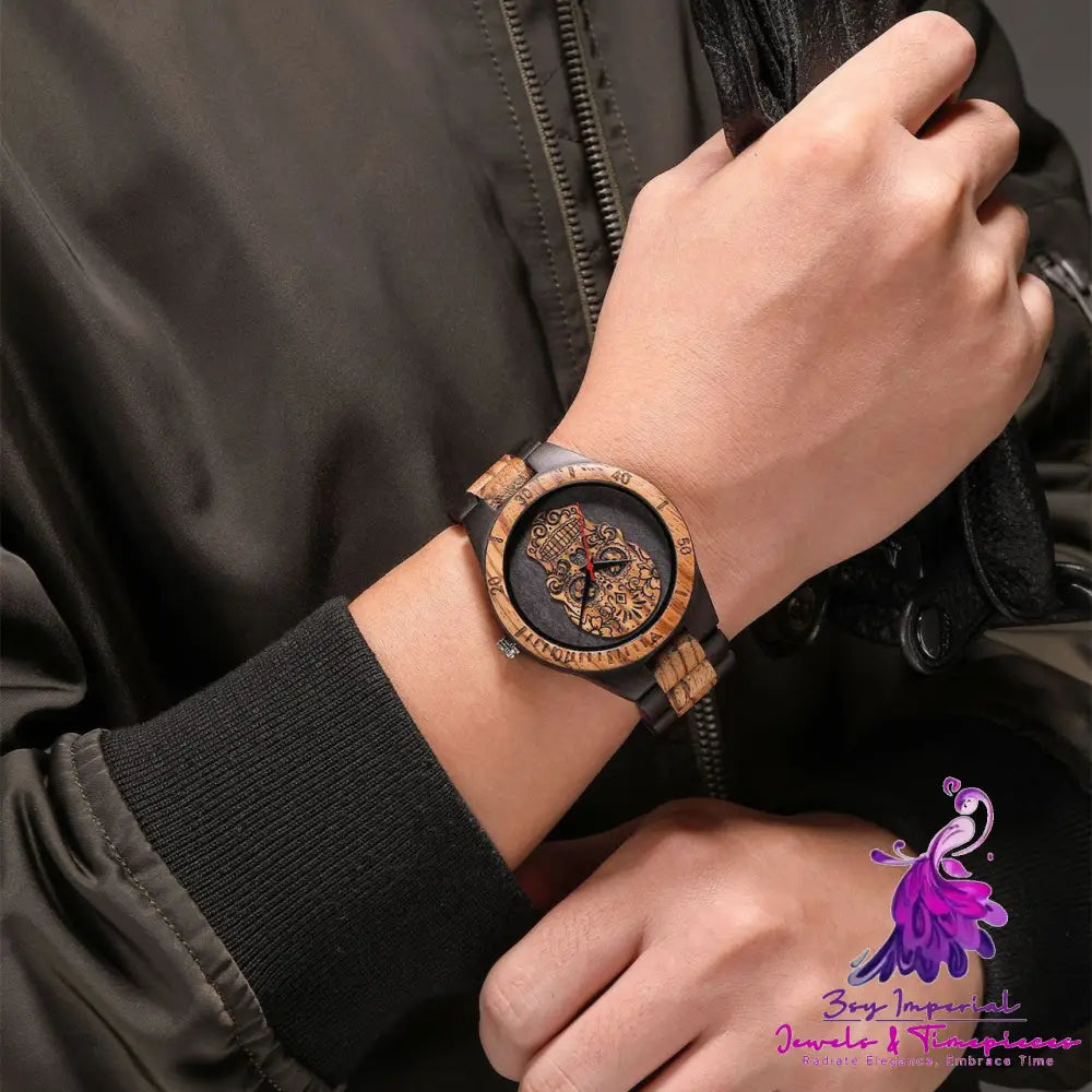 Skull Wooden Double Color Quartz Watch