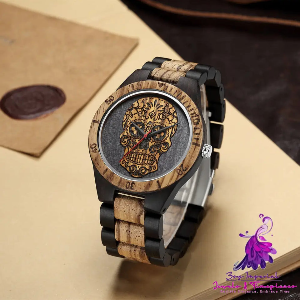 Skull Wooden Double Color Quartz Watch