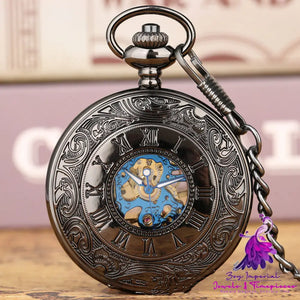 Double Display Roman Mechanical Pocket Watch