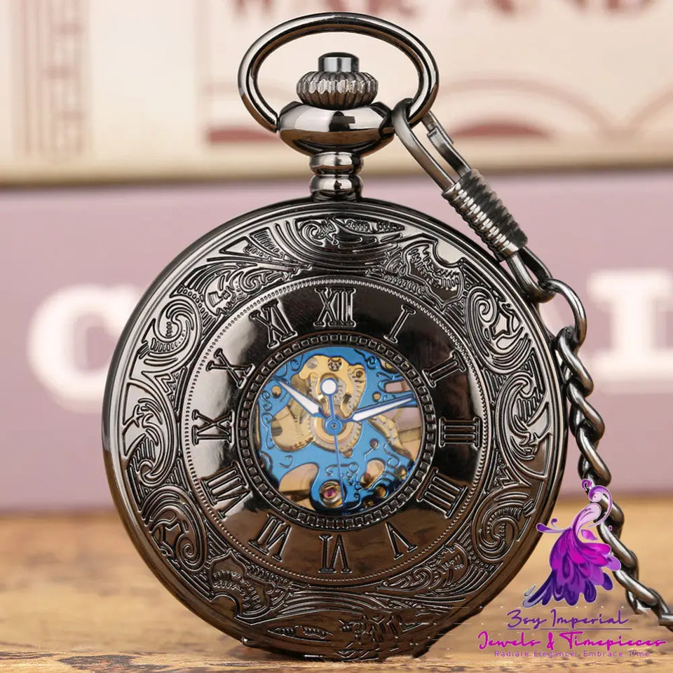 Double Display Roman Mechanical Pocket Watch