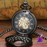 Double Display Roman Mechanical Pocket Watch