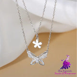 Rhinestone Double-layer Flower Butterfly Necklace Women’s