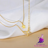 Rhinestone Double-layer Flower Butterfly Necklace Women’s