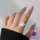 Literary Double Lines Pearl Ring Women