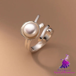 Literary Double Lines Pearl Ring Women