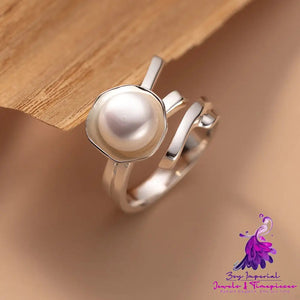 Literary Double Lines Pearl Ring Women