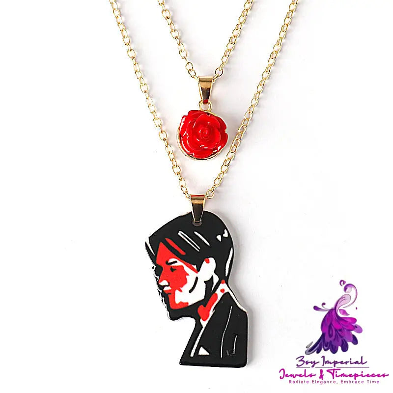 Revenge Rose Face Double Necklace