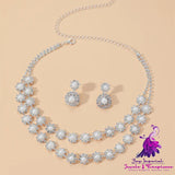 Double Row Zircon Pearl Necklace Earrings