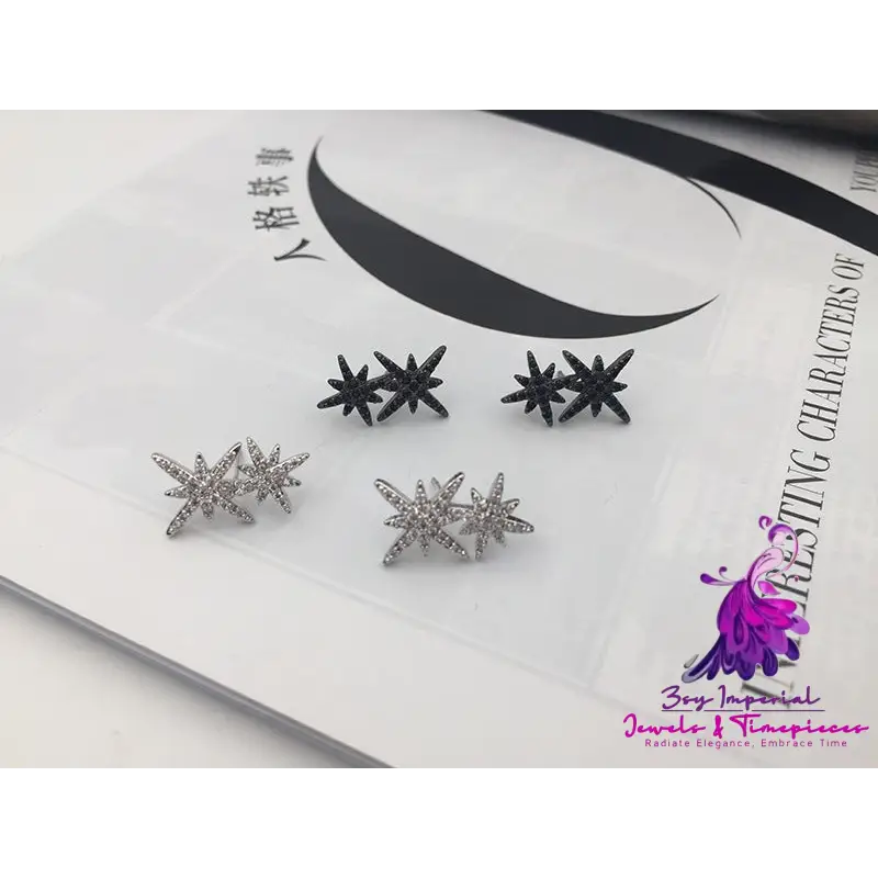 Double M Word Octagon Star Stud Earrings