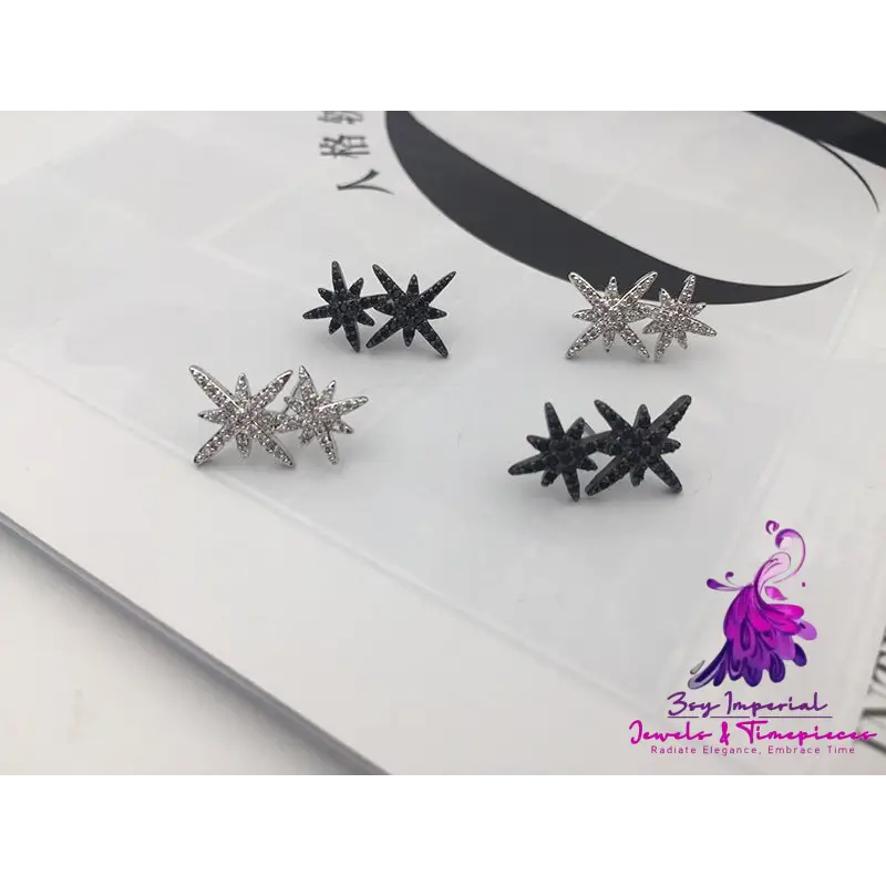 Double M Word Octagon Star Stud Earrings