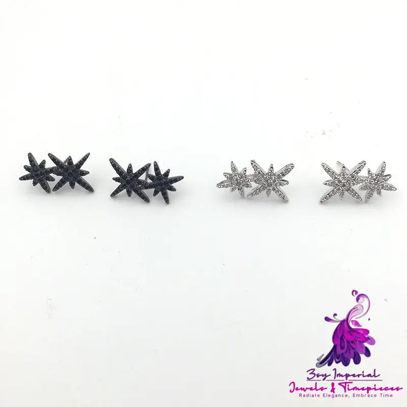 Double M Word Octagon Star Stud Earrings