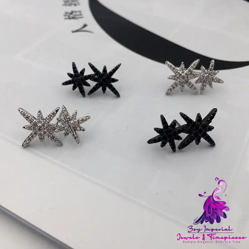 Double M Word Octagon Star Stud Earrings