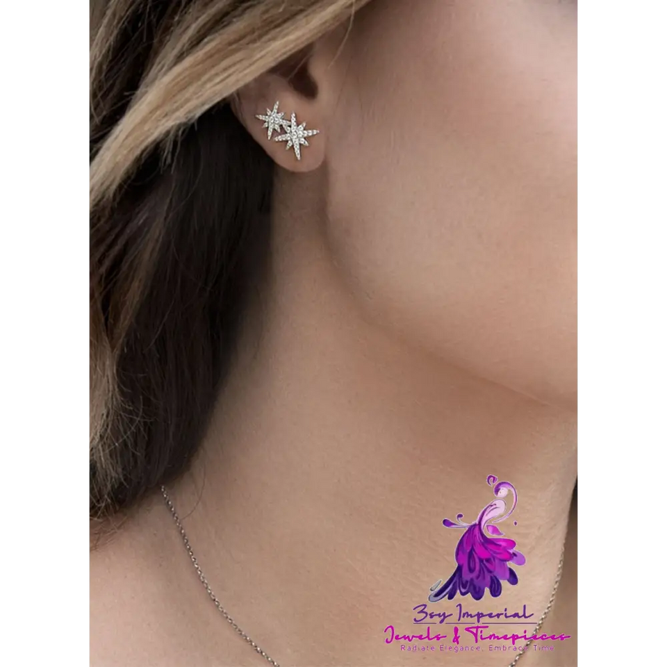 Double M Word Octagon Star Stud Earrings