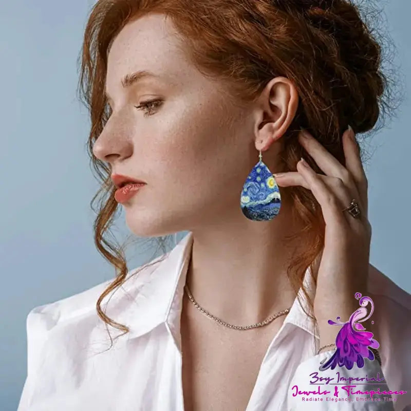 Double-sided Printing Starry Night Earrings On The Rhona